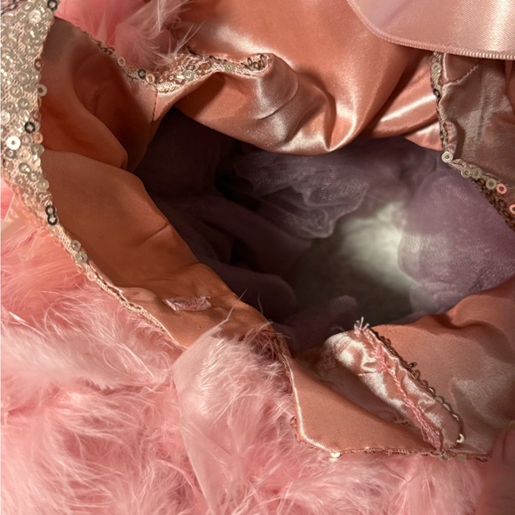 Pink Feathered Dress princess ball sequin photoshoot flower pageant crown lace - Picture 11 of 11